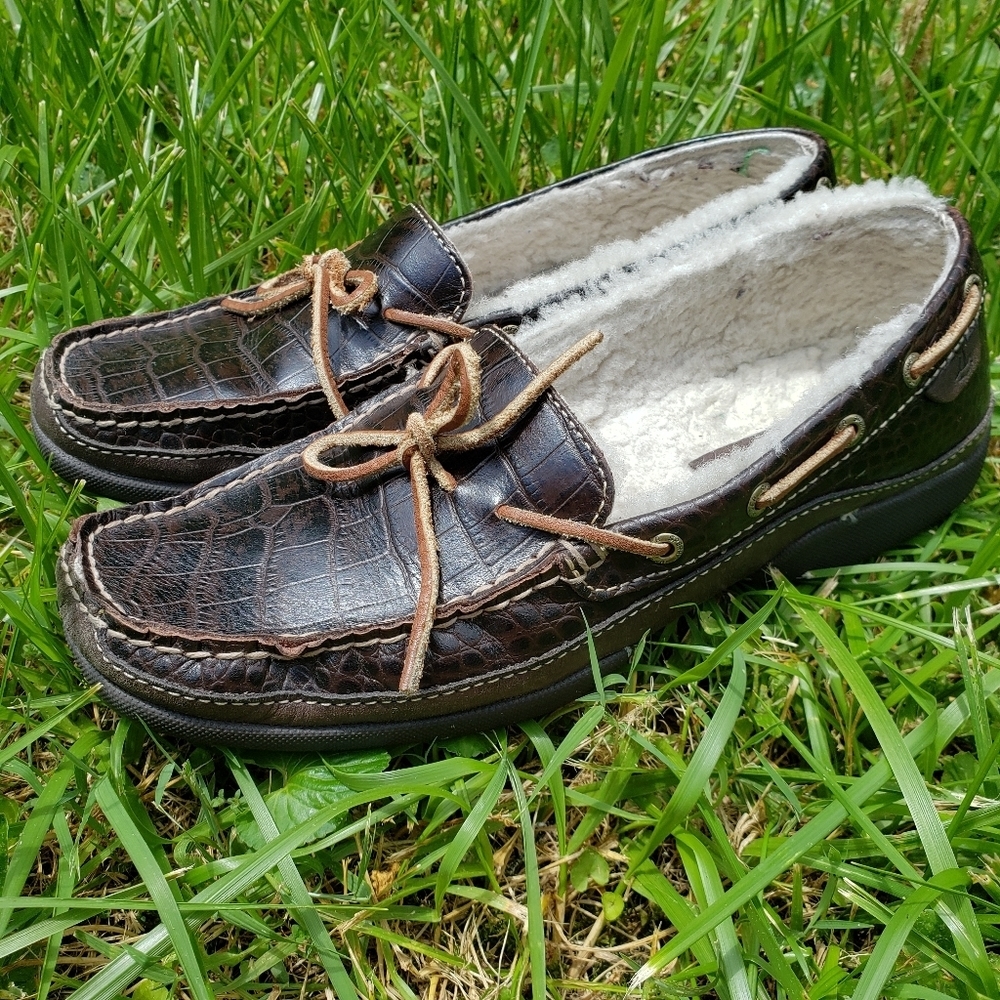 Leather Sperry Top-Sider Fur Lined Loafers Sz 8